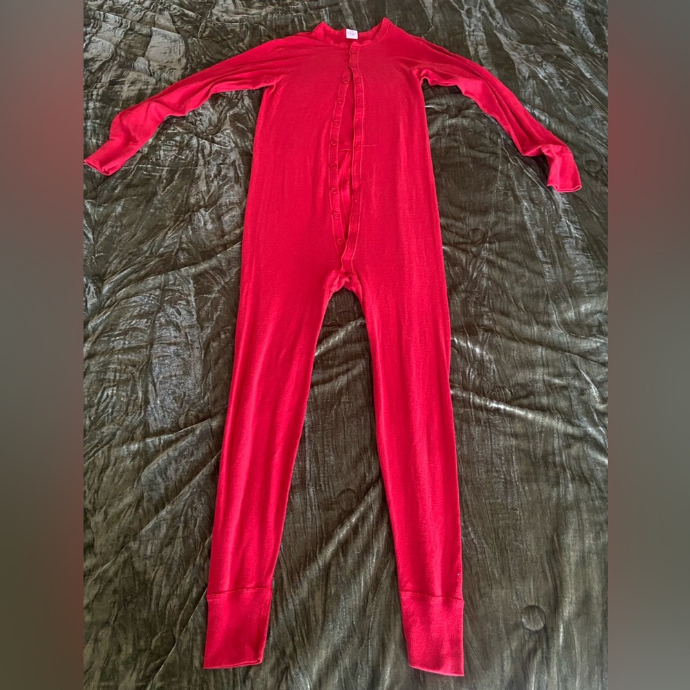 VTG JE Morgan Long Handles Union Suit Red Medium